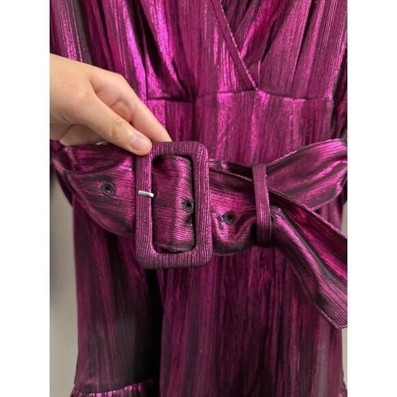 Retrofête Maureen wrap-effect metallic jersey mini dress XS Purple New - Picture 7 of 10